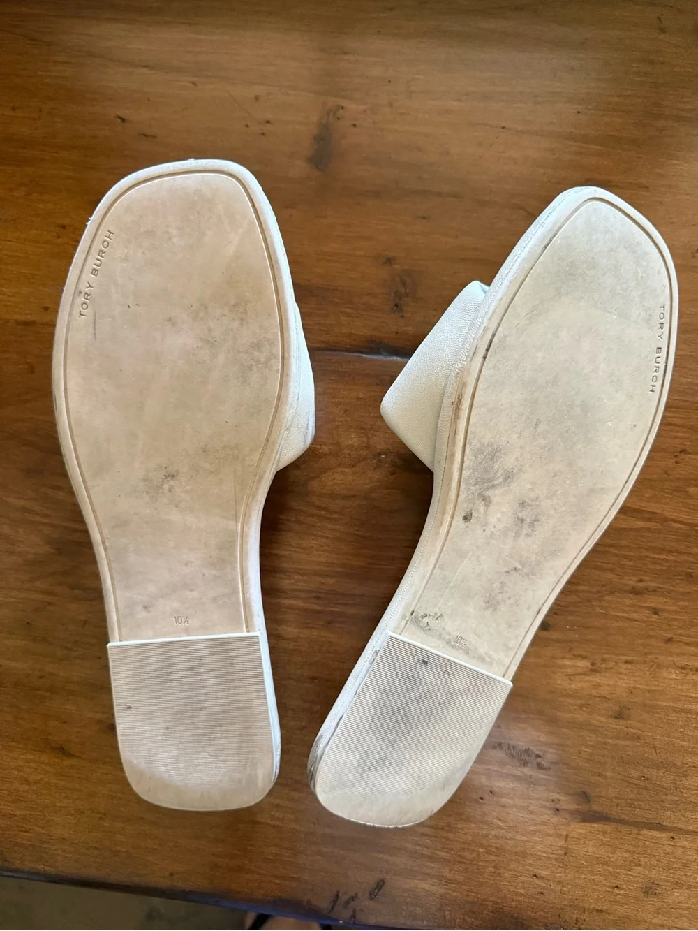 Tory Burch Cream Leather Logo Slide Sandals